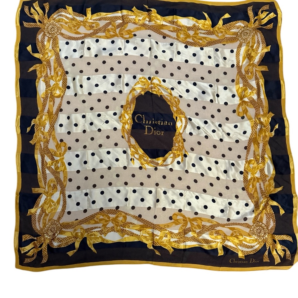 Dior Silk Polka Dot Scarf in Black, White, and Gold
